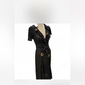 French Connection Black and Gold Midi Dress